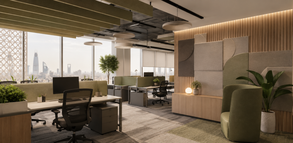 Modern acoustically designed office workspace