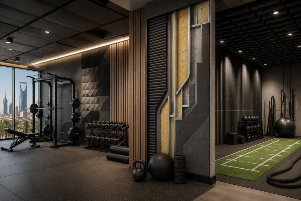 Modern gym with city skyline views