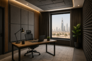 Modern office with desert skyline view